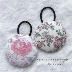 お買い得♡お揃い シュシュ付 リバティ シングルリボン くるみボタン 3