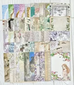 【100枚】50種類各2枚 花柄・ヴィンテージデザイン メモ用紙　コラージュ