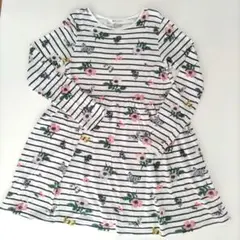 H&M 花柄ストライプ長袖ワンピース 134/140cm