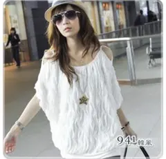 レディース 夏服 ドルマンシャツ ホワイト トップス ￼カジュアル フリルシャツ
