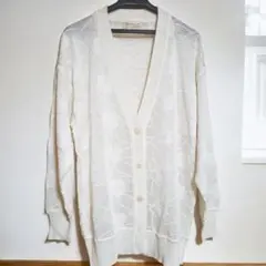 NOBLECOUT オフホワイト 花柄刺繍 シルキーニットカーディガン 9号