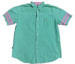 トミーヒルフィガー　緑とピンクのチェック柄シャツ　サイズXL