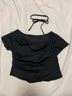 GRL 黒クロップド丈 トップス リボン付き サイズL