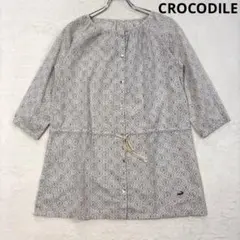 CROCODILE クロコダイル 総柄 チュニックブラウス 七分袖 グレー M