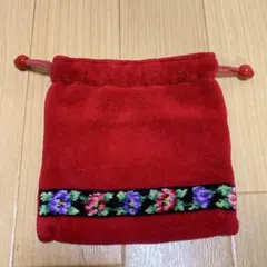 美品 FEILER フェイラー 巾着 ポーチ 赤 レッド 花柄 シュニール織