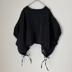 for/c フォーシーシアーギャザーブラウス M ブラックリボン ボリューム袖