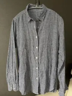 ユニクロ　麻　ギンガムチェック　長袖シャツ