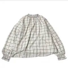 Honeys ハニーズ チェック柄 ブラウス 裏起毛 シャーリング M ホワイト