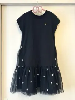 kate spadeブラック フラワー刺繍 半袖ワンピース