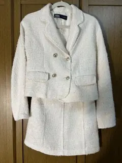 ZARA テクスチャー素材クロップド丈ブレザースカートセットアップ