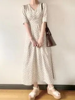 heather ヘザー　ドットワンピース　マキシワンピース