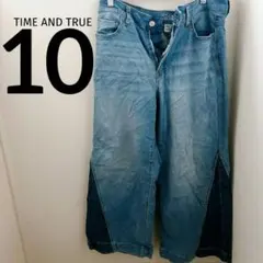 TIME AND TRUE 【10】ハイウエスト ワイドレッグ デニムパンツ 青