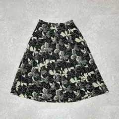 フレアスカート 膝丈 ss LL 花柄 総柄 リーフ柄 モノトーン 00s