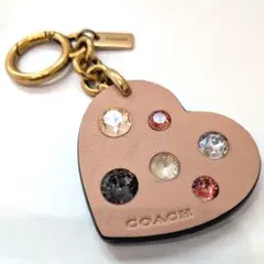 極美品✨️コーチ COACH キーホルダー ハート チャーム クリスタル　レザー