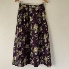 ロペピクニック ボタニカル柄ロングスカート パープル リネン レーヨン 花柄 Mのサムネイル
