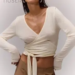 ヨガウェア　ピラティスウェア　イエロー　ラップスタイル長袖トップス