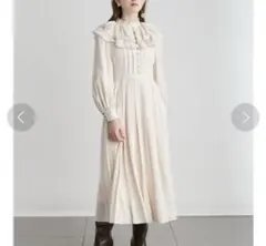 【美品】リリーブラウン ダブルカラープリーツワンピース アイボリー