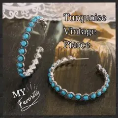 合成ターコイズ シルバー フープピアス　ピアス16　ヴィンテージ　両耳ピアス