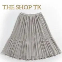【THE SHOP TK】プリーツスカート ウエストゴム ベージュ系　膝丈のサムネイル