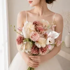 ウェディングブーケ 造花 結婚式 前撮りブーケ バラ ピンク 白