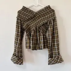 Forever 21 チェック柄 オフショルダー 長袖 ブラウスのサムネイル