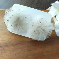 チュール レース 大ぶり ハンドメイド イヤリング ポンポン ドット