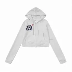 aeae クロップドパーカー M ホワイト ブルー　zip up aeae クロップドパーカー M ホワイト ブルー zip up - メルカリ