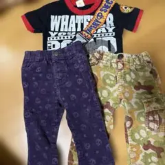 ドクロ　スカル柄 紫色 コーデュロイパンツ Tシャツ80cm 3点セット