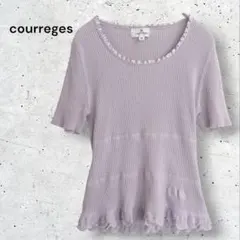 クレージュ　リブニット　半袖　ロゴ刺繍　フリル　大人フェミニン　Y2k S-M