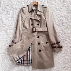 希少　美品　バーバリー　トレンチコート　レザーベルト　チェック　ハニーベージュ