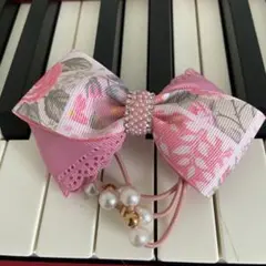 花柄リボン ヘアゴム ピンク