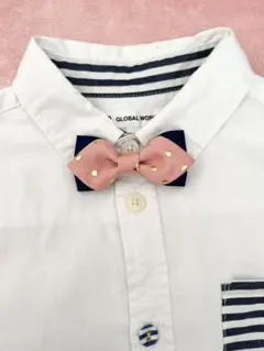 再販ベビーからキッズ蝶ネクタイ　ネイビー×ピンクドット　七五三　結婚式　発表会