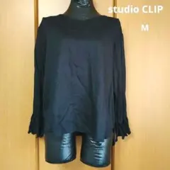 studio CLIP トップス　ブラウス　長袖　レース袖口　黒　M