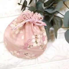 《 小サイズ 》 和柄 ・ 桜 の 巾着 ポーチ ・ ピンク　＃n1205