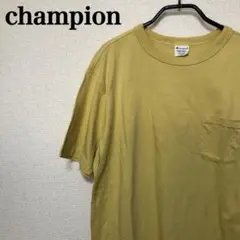チャンピオン ポケットTシャツ L オリーブイエロー おしゃれ古着 コットン☆