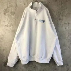 Y2880古着　トレーナー　スウェット　ワンポイント　ハーフジップ　白