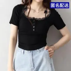 スプレイ　SpRay レース　tシャツ　トップス　リボン　黒　バレエコアのサムネイル