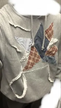 パーカー　スウェット　チェック　パッチワーク　リメイク　古着