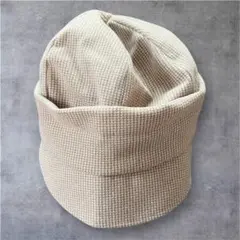 チェック柄ベージュ厚手ウール風バケットハット秋冬コーデ　ニット帽　レディース