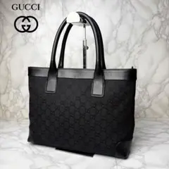 041 美品 GUCCI トートバッグ ハンドバッグ 肩掛け GG柄 黒 lt6