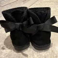 petit main ムートンブーツ リボン付き 黒 15cm