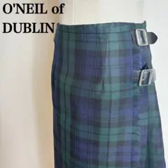 オニールオブダブリン プリーツ 巻きスカート チェック柄 ベルト 切替