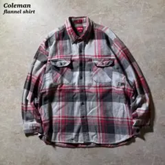 Colemanフランネルチェックシャツ古着シャドー当時物レッドグレーXLアメカジ
