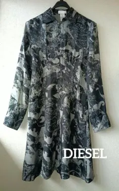 DIESEL ディーゼル 総柄 シャツワンピース S/M モノトーン 美品