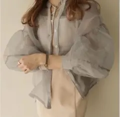 mideal オーガンジーシアーシャツグレーブルー マイディール 美品