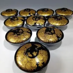 最終値下げ時代物　輪島塗沈金蒔絵　菓子碗　雑煮碗　　10客