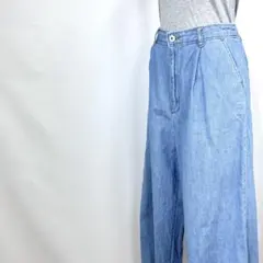 デニム ガウチョパンツ ライトブルー 薄手 デニム カジュアル