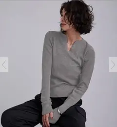 【未使用】ウールブレンドキーネックリブニット