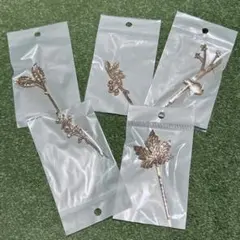 植物モチーフ ヘアピン 5個セット ゴールド ナチュラル 華やか ボブ ロング