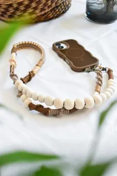 スマホショルダーストラップ 木製ビーズ